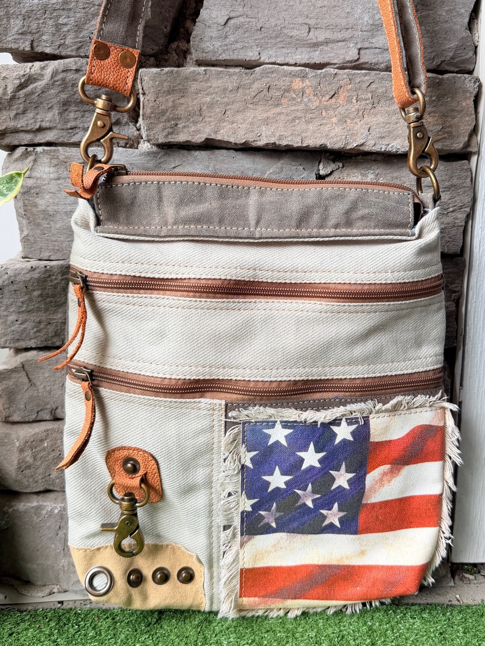 American Flag Upcycled Canvas Womens Crossbody Bag